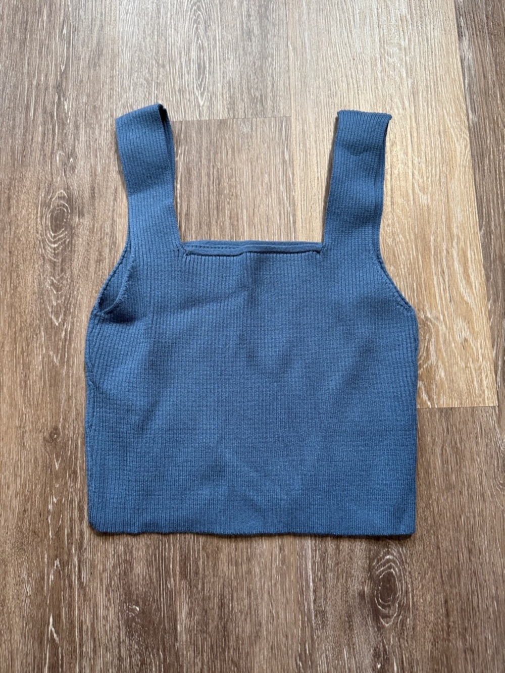 Blue Square-Neck Knit Tank Top